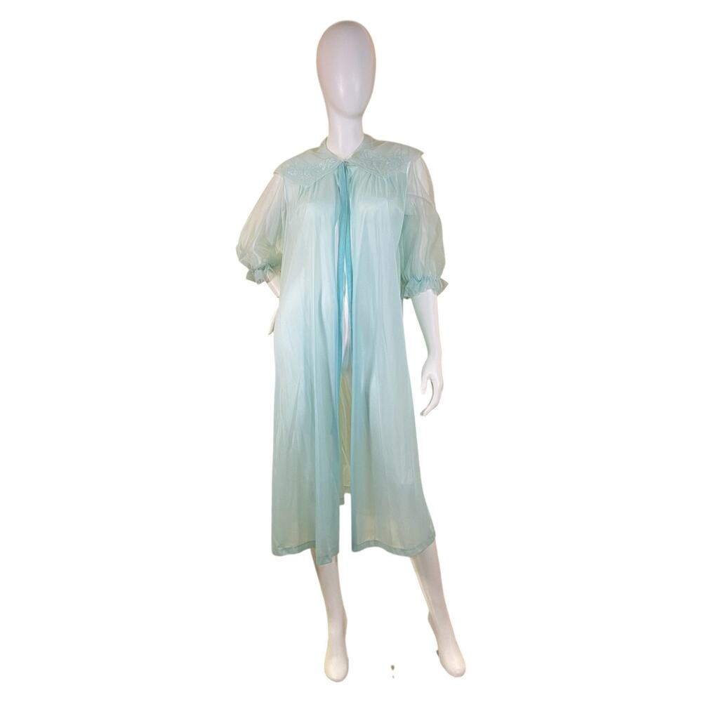 1950s Vintage Vanity Fair Blue Peignoir Vintage Nylon Lace Robe Size 32